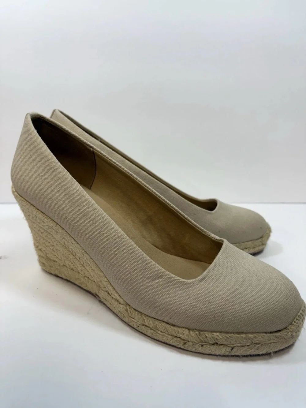 J Crew Beige Canvas Espadrille Wedge Pumps - Women